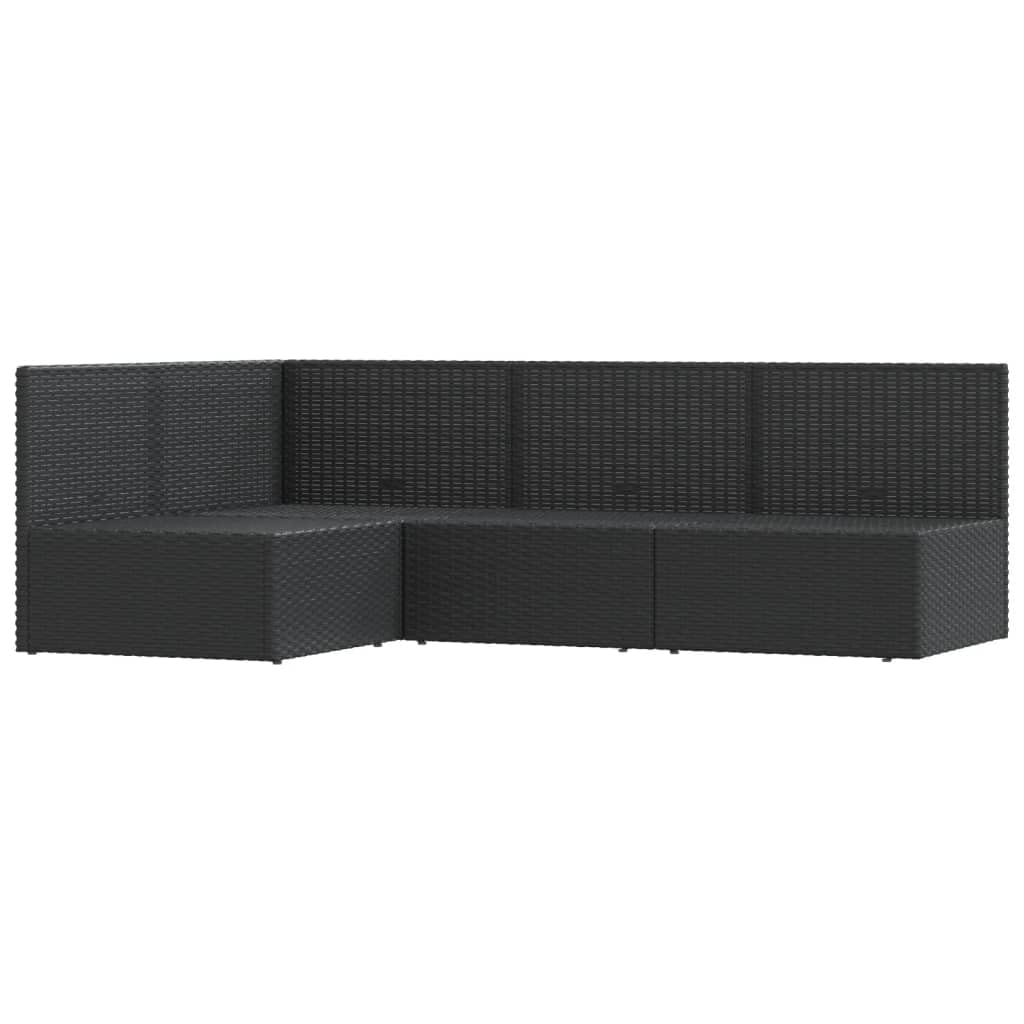vidaXL 4 Piece Modern Patio Lounge Set - Outdoor Black Poly Rattan Furniture with Cushions, Weather Resistant, Durable Material, Adjustable Corner Sofa, Easy Assembly