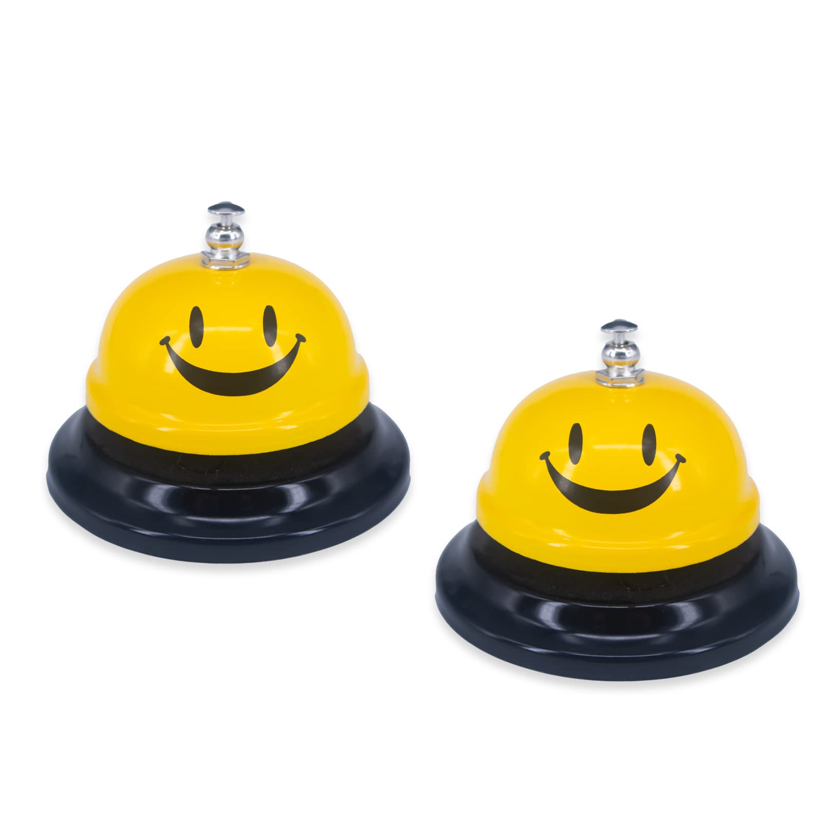 2 Pack Call Bell, 3.35' Diameter Metal Bell, Service Bell For Desk, Hotels, School, Restaurant, Smile Yellow