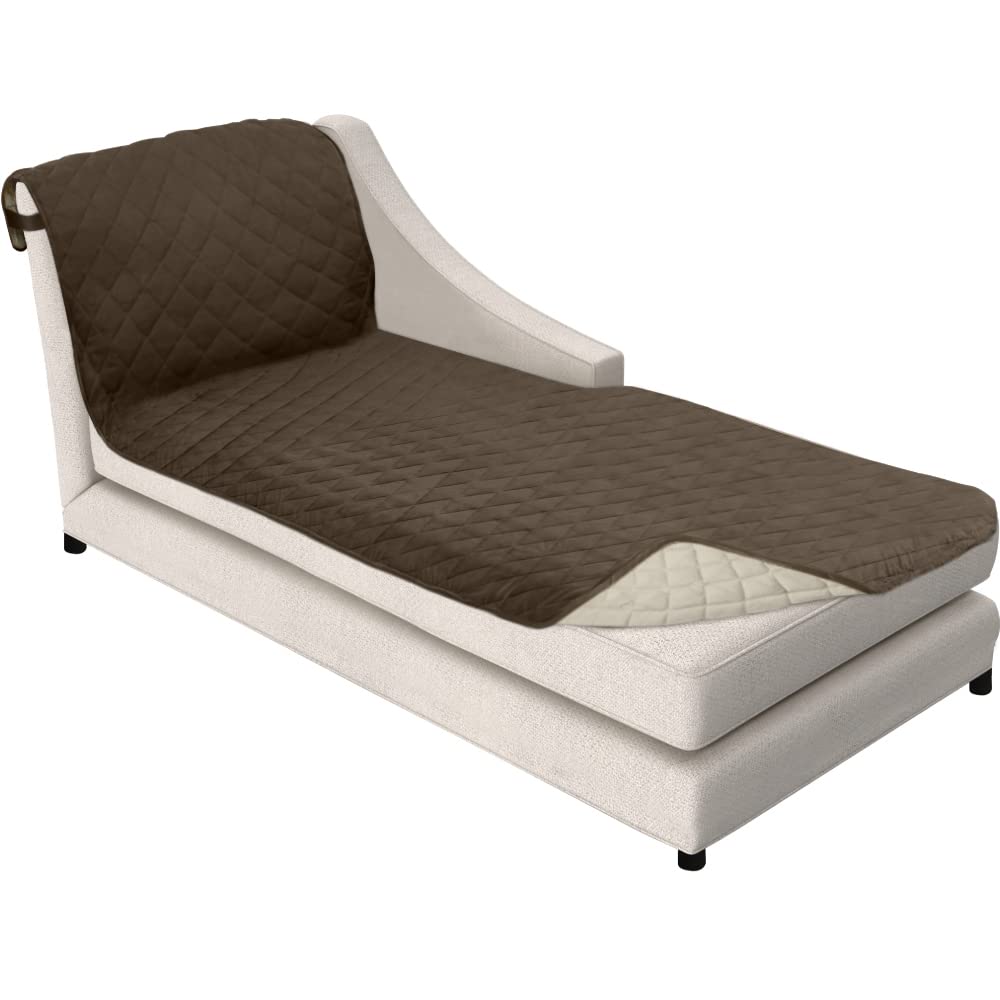 Sofa Shield Chaise Slip Cover With Patented Strap, Cushion Protector, Reversible Stain And Dog Tear Resistant Slipcover, Quilted Microfiber 102X34” Seat, Washable Covers, Dogs Pet Kids Chocolate Beige