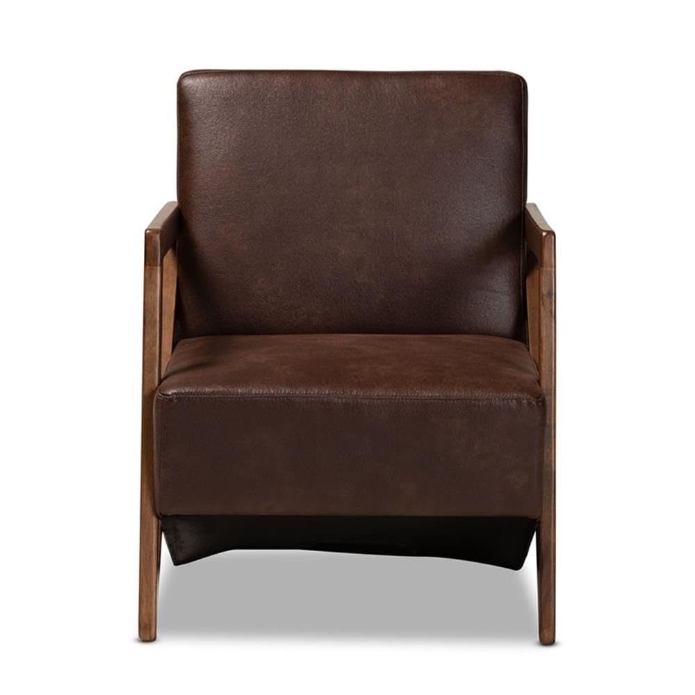 Baxton Studio Christa Mid-Century Modern Transitional Dark Brown Faux Leather Effect Fabric Upholstered and Walnut Brown Finished Wood Accent Chair