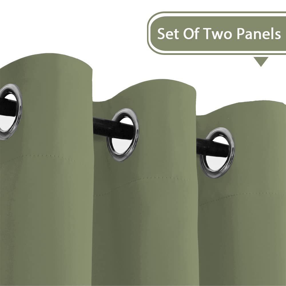 H.Versailtex Premium Blackout Thermal Insulated Room Darkening Curtains For Bedroom/Living Room - Classic Grommet Top (2 Panels, Sage, 52 Inch By 96 Inch)