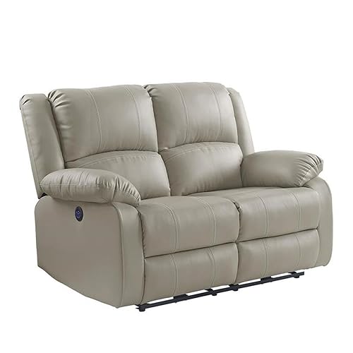 Acme Zuriel Faux Leather Power Motion Reclining Loveseat In Beige