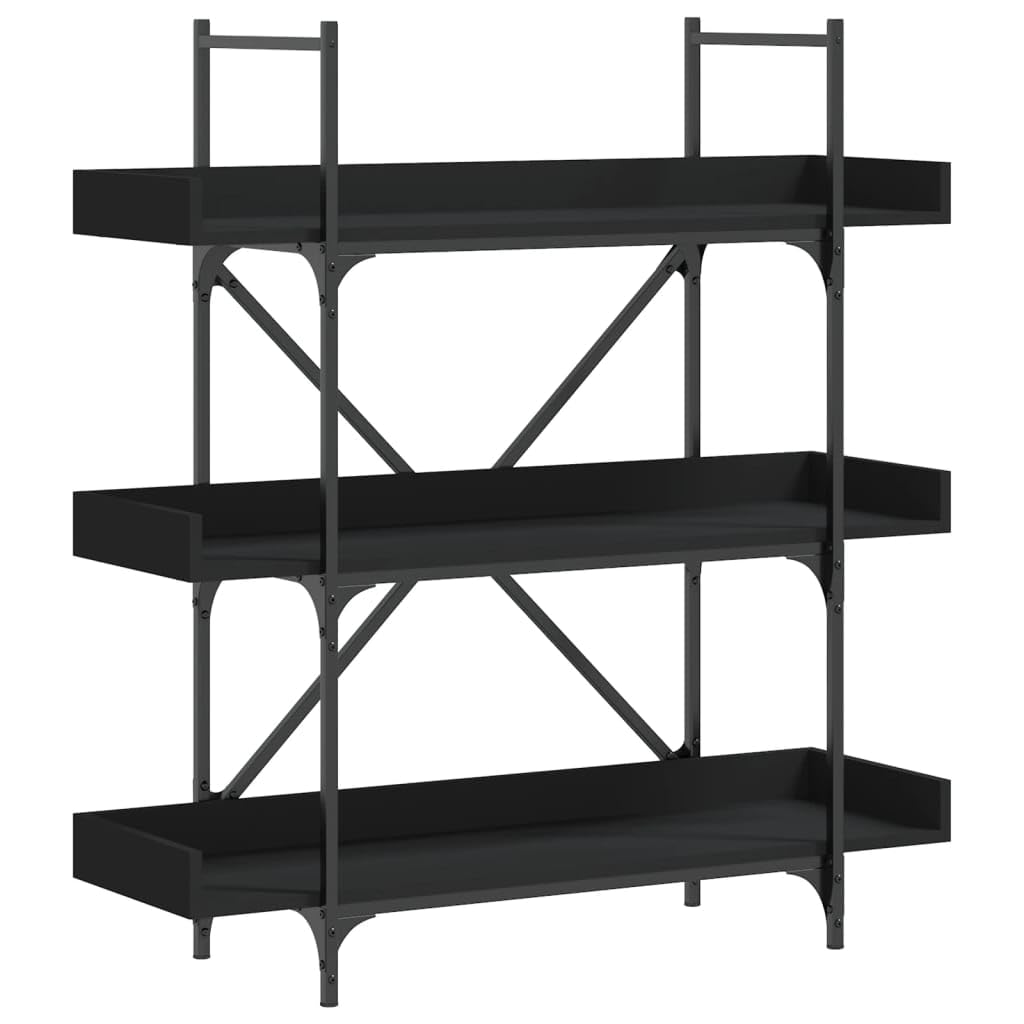 vidaXL Bookcase - 3-Tier Ample Storage Bookshelf with Adjustable Feet; Industrial Style Engineered Wood Book Stand in Black Finish; Measures 39.4"x13"x42.7"