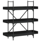 vidaXL Bookcase - 3-Tier Ample Storage Bookshelf with Adjustable Feet; Industrial Style Engineered Wood Book Stand in Black Finish; Measures 39.4"x13"x42.7"
