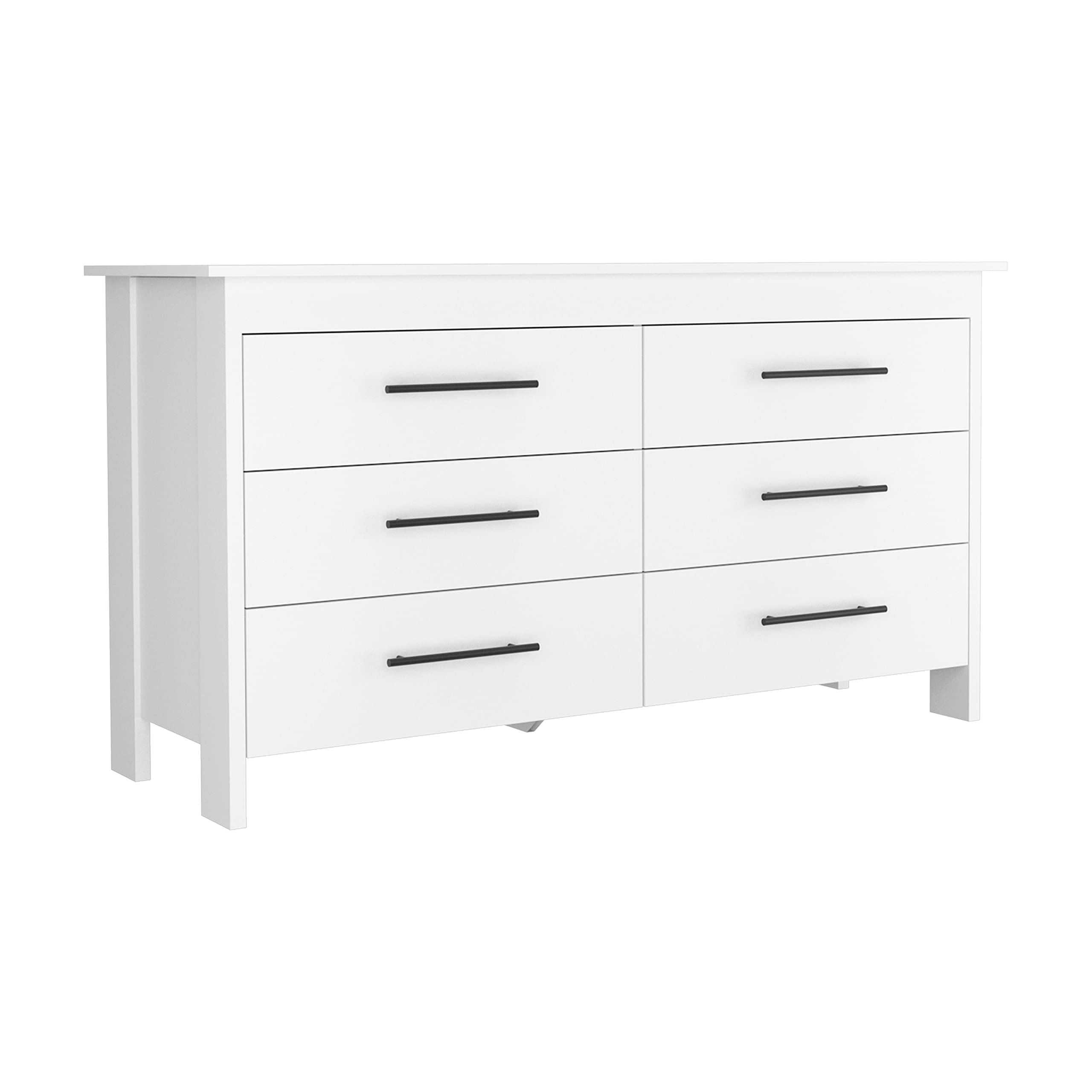 Paris 6 Drawer Double Dresser with 4 Legs and Metal Hardware, White