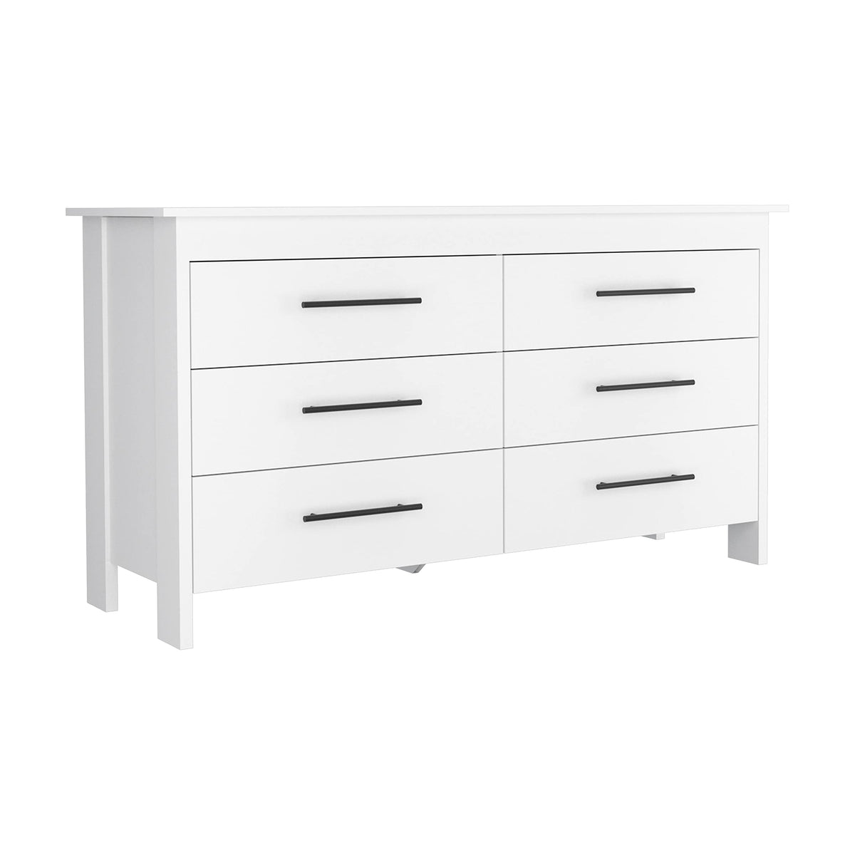 Paris 6 Drawer Double Dresser with 4 Legs and Metal Hardware, White