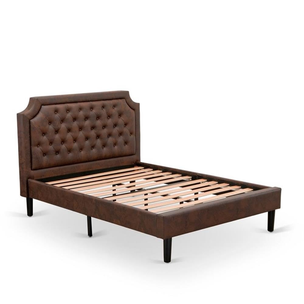 East West Furniture GB25F-1VL06 2-Pc Wooden Set for Bedroom with Full Bed and Wirebrushed Black Night Stand - Dark Brown Faux Leather and Black Legs