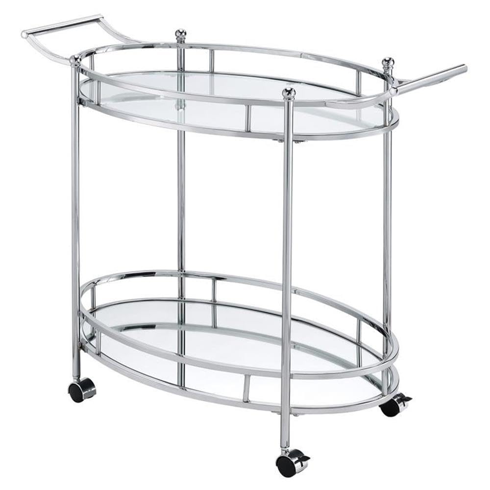 Acme Jinx 2 Glass Tier Shelves Serving Cart With Wheels In Clear And Chrome