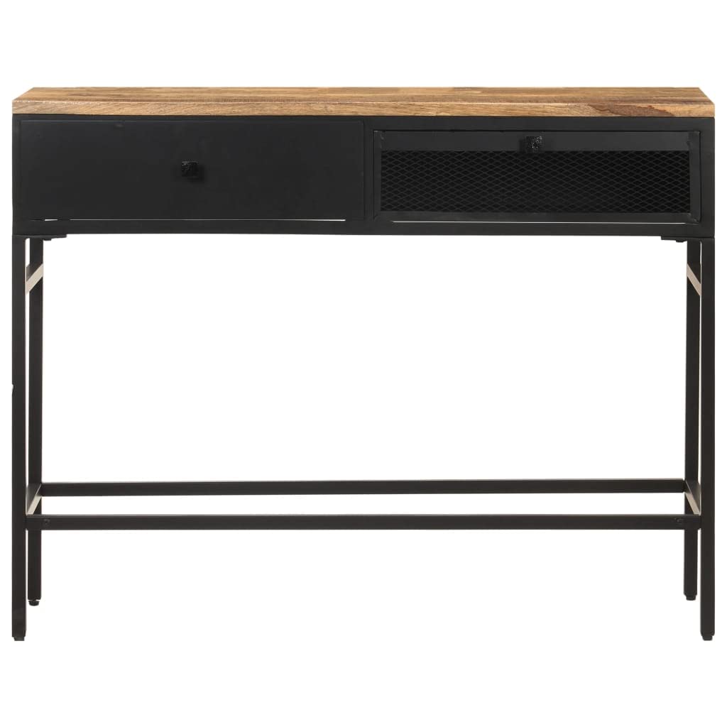 vidaXL Solid Rough Mango Wood and Iron Sideboard with 2 Drawers, Stable, Durable and Unique Design, Black, 39.4&quot;x13.8&quot;x30.3&quot;
