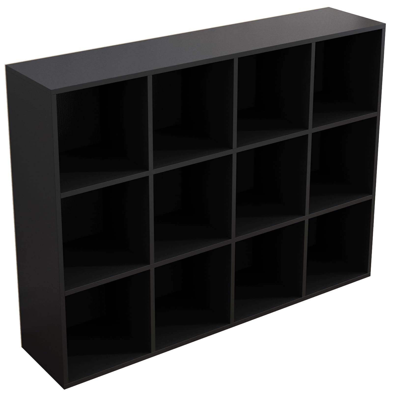 OSCHF 12-Cube Storage Shelf Bookcase - Wooden 3-Tier Floor Standing Open Bookshelf for Home and Office, Display Cabinet, Black