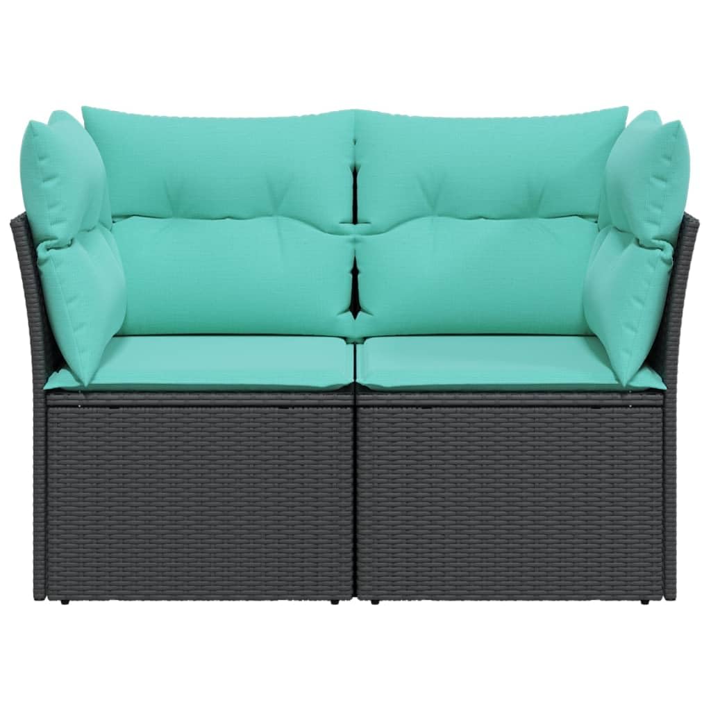 vidaXL Patio Sofa with Cushions - 2-Seater Outdoor Loveseat - Black Poly Rattan - Storage Function - Comfortable - UV-Resistant