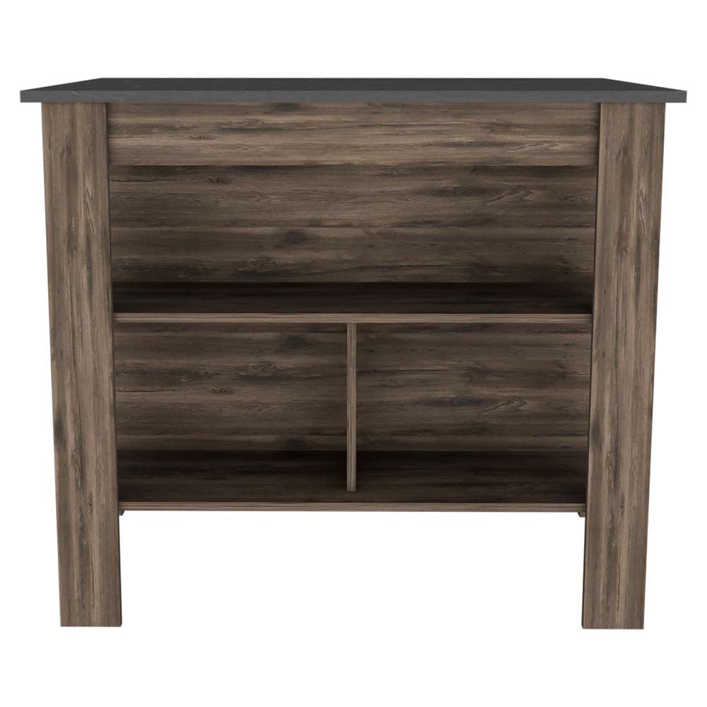 HomeRoots Dark Brown-Onix Particle Board Dark Brown and Onyx Kitchen Island with Three Storage Shelves