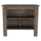 HomeRoots Dark Brown-Onix Particle Board Dark Brown and Onyx Kitchen Island with Three Storage Shelves