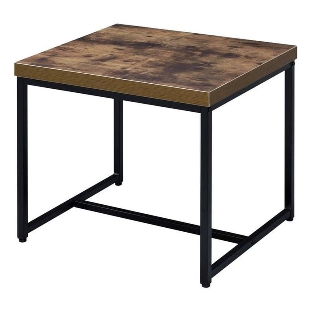 Acme Bob Square Wooden End Table in Weathered Oak and Black