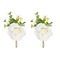 Meldel Ivory White Rose Boutonnieres for Men Wedding, Set of 2, Artificial Corsage for Prom, Groom and Groomsmen Boutonniere for