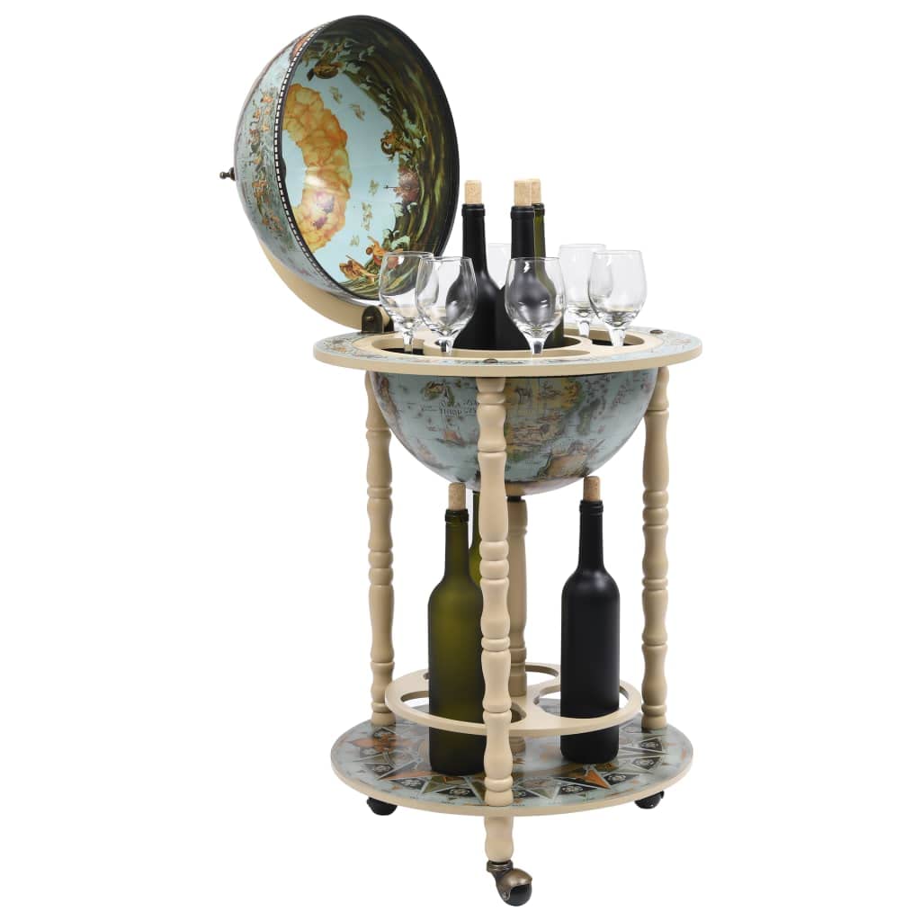 Vidaxl Globe Bar Wine Stand Eucalyptus Wood Blue