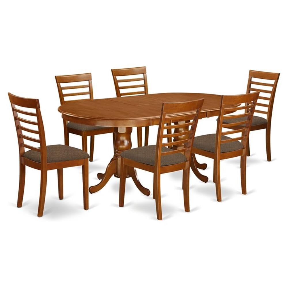 East West Furniture PLML7-SBR-C 7 Piece Modern Dining Table Set Consist of an Oval Wooden Table with Butterfly Leaf and 6 Linen Fabric Kitchen Dining Chairs, 42x78 Inch, Saddle Brown