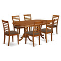 East West Furniture PLML7-SBR-C 7 Piece Modern Dining Table Set Consist of an Oval Wooden Table with Butterfly Leaf and 6 Linen Fabric Kitchen Dining Chairs, 42x78 Inch, Saddle Brown