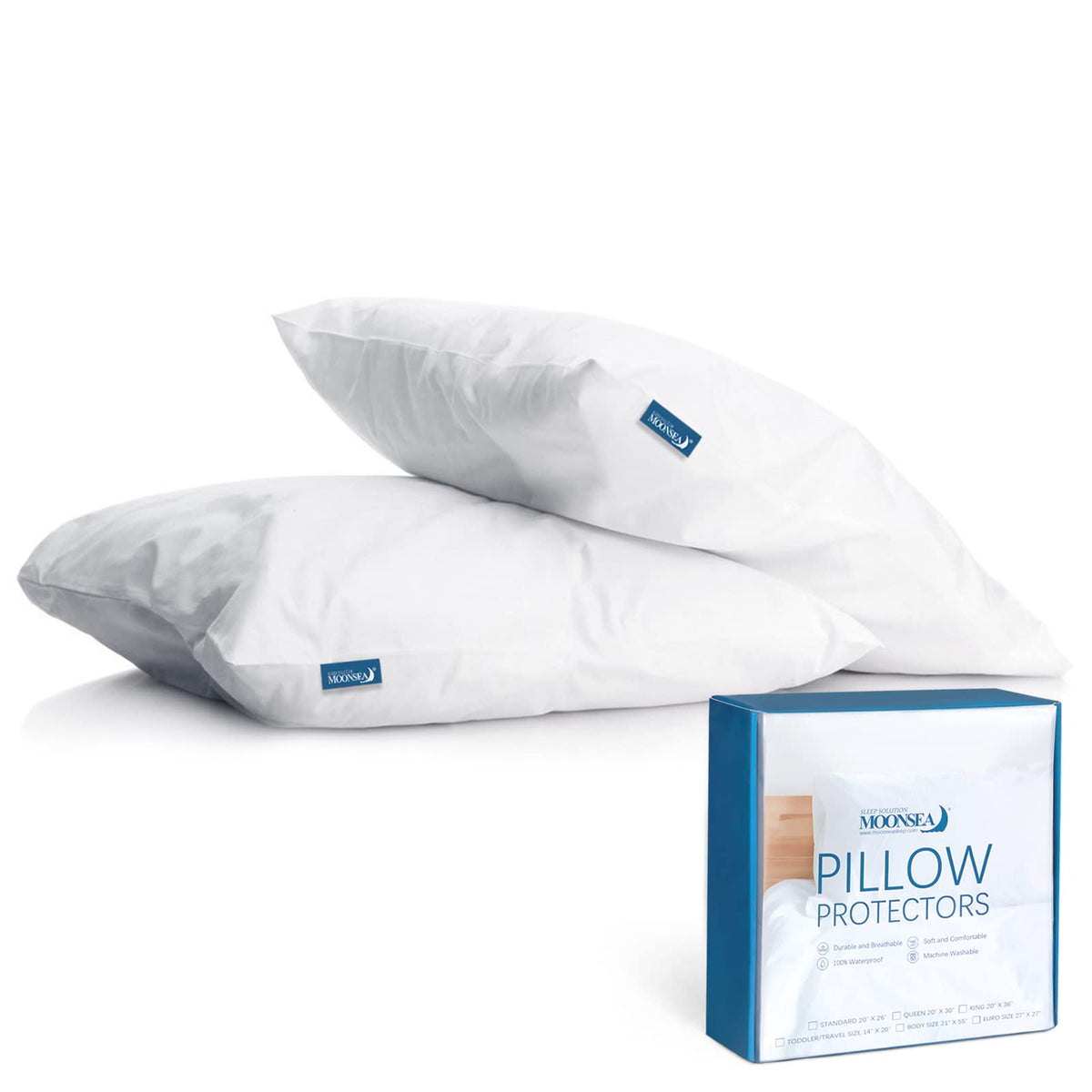 Moonsea Queen Pillow Protector Zippered 2 Pack, Queen Size 20 X 30 Inch Pillow Case Protector, Skin Friendly Pillow Covers Encas