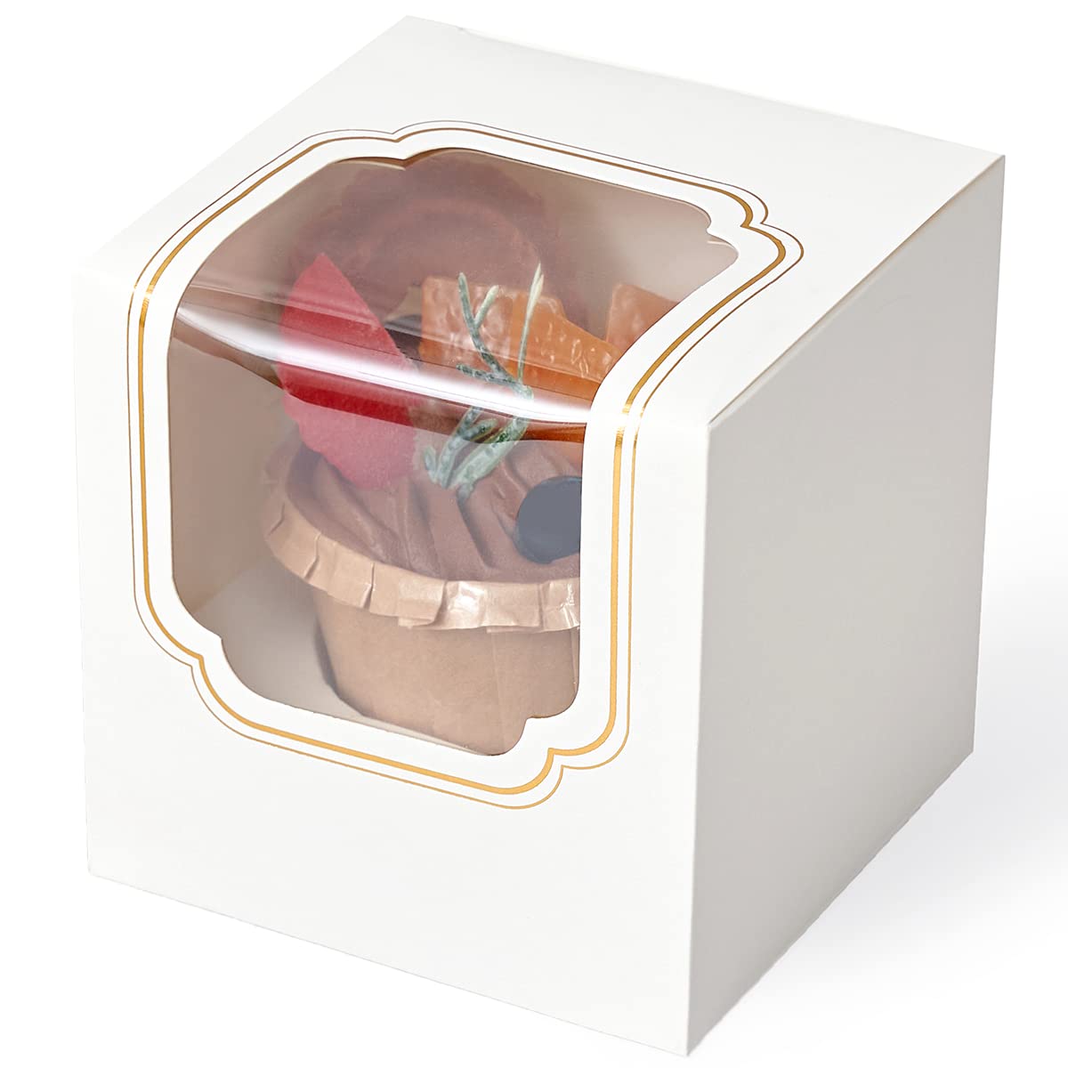 Happyhiram Gold Foil Cupcake Boxes 12 Pcs, Individual Cupcake Box For Graduation Party Single Cupcake Containers Cardboard Holde