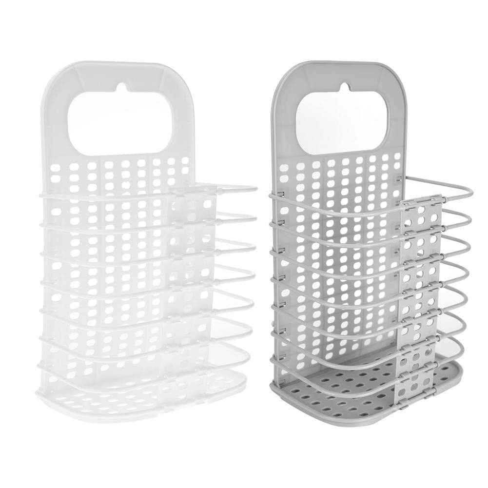 SKAIV Pack of 2 Foldable Household Wall Hanging Plastic Laundry Hamper Bin Bathroom Basket Organization (Multi Color)