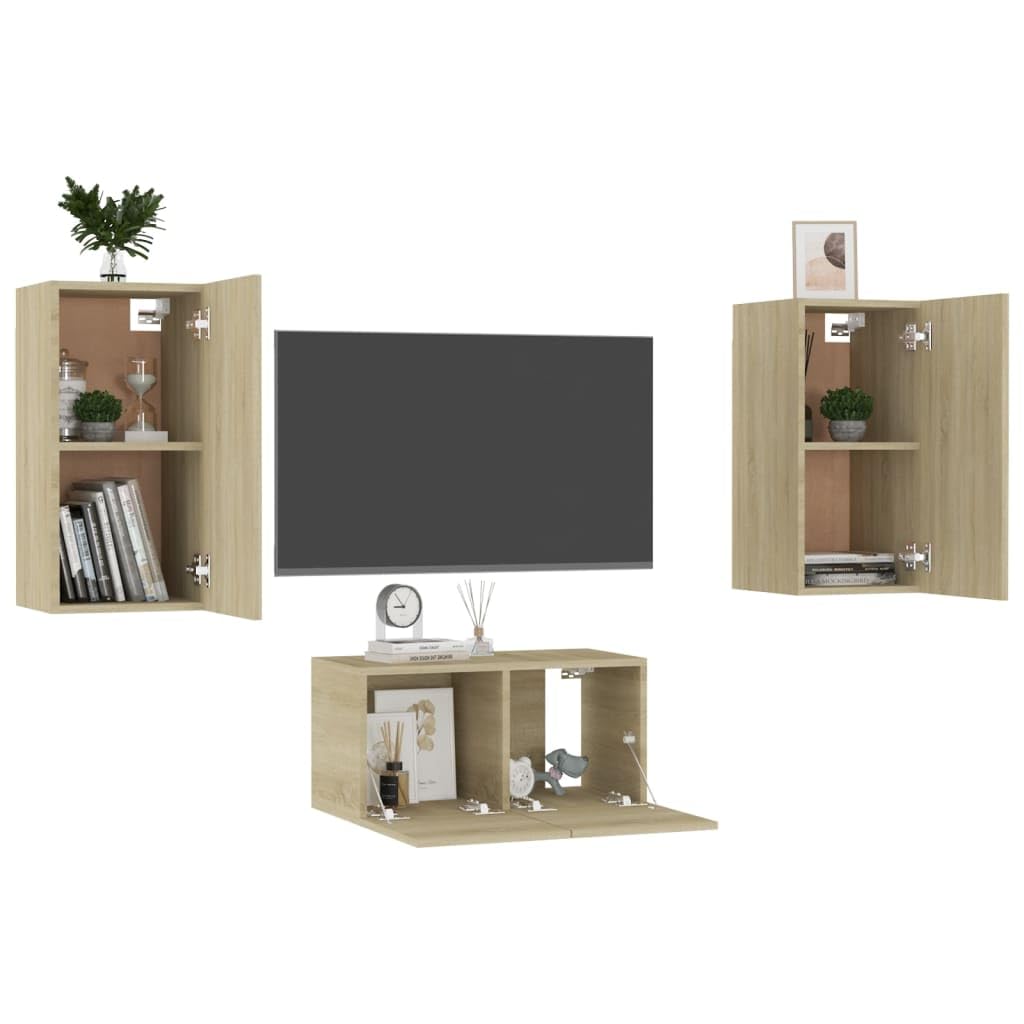 vidaXL TV Cabinet Set 3 Piece Home Living Room Furniture TV Stand HiFi Stereo Cabinet Media Unit Entertainment Center Sonoma Oak Engineered Wood