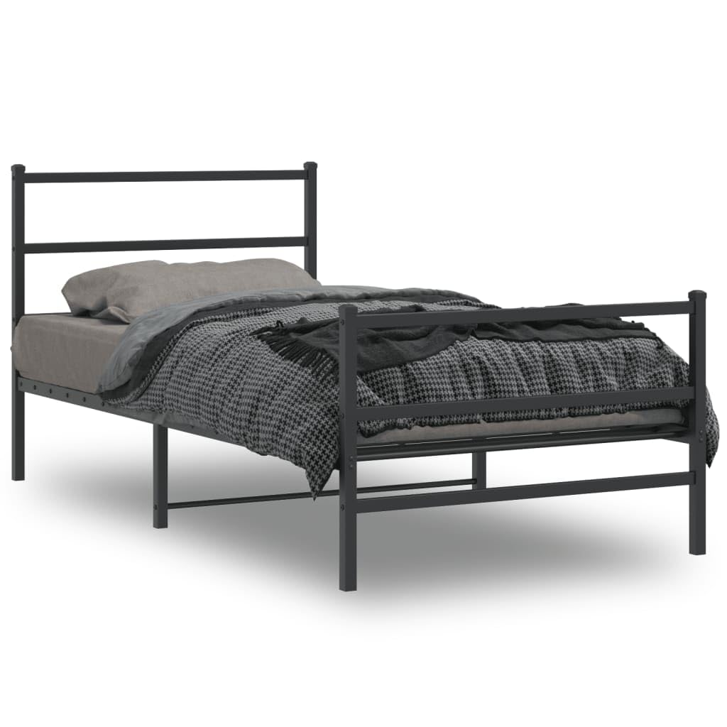 vidaXL Metal Single Bed Frame - Black Steel with Headboard/Footboard, 39.4&quot;x78.7&quot; Mattress Compatibility, with Underbed Storage Space