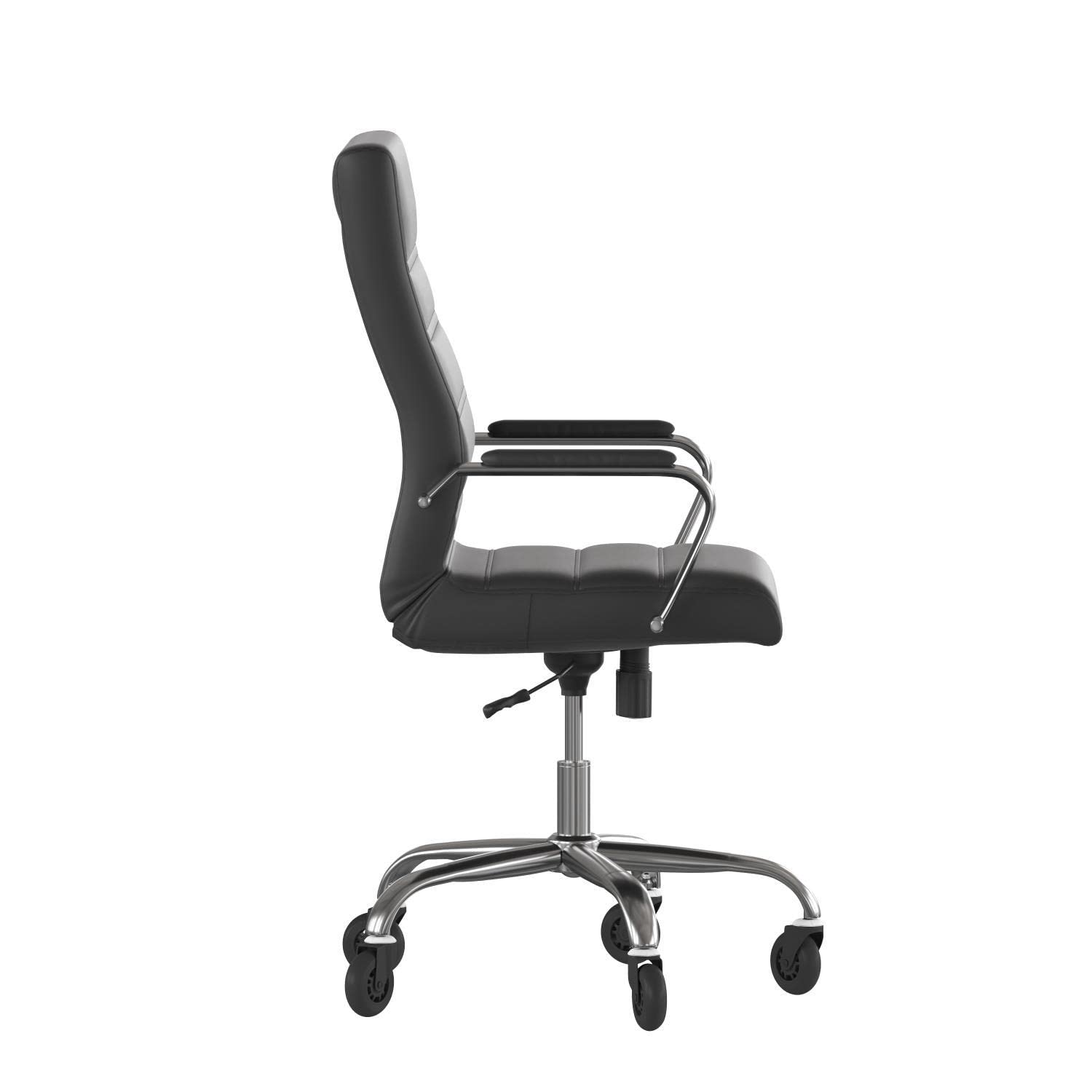 Flash Furniture Whitney High Back Black Leathersoft Executive Swivel Office Chair With Chrome Frame, Arms, And Transparent Roller Wheels