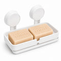 Twin Soap Dish Wall Mounted, BUYERZONE Double Layer Soap Holder for Bathroom, Self Adhesive Soap Stand with Drain Tray, Plastic
