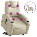 vidaXL Electric Massage Recliner Chair - Cream Faux Leather Stand-up Armchair with Vibration Massage, Power Lift, Cup Holders fo