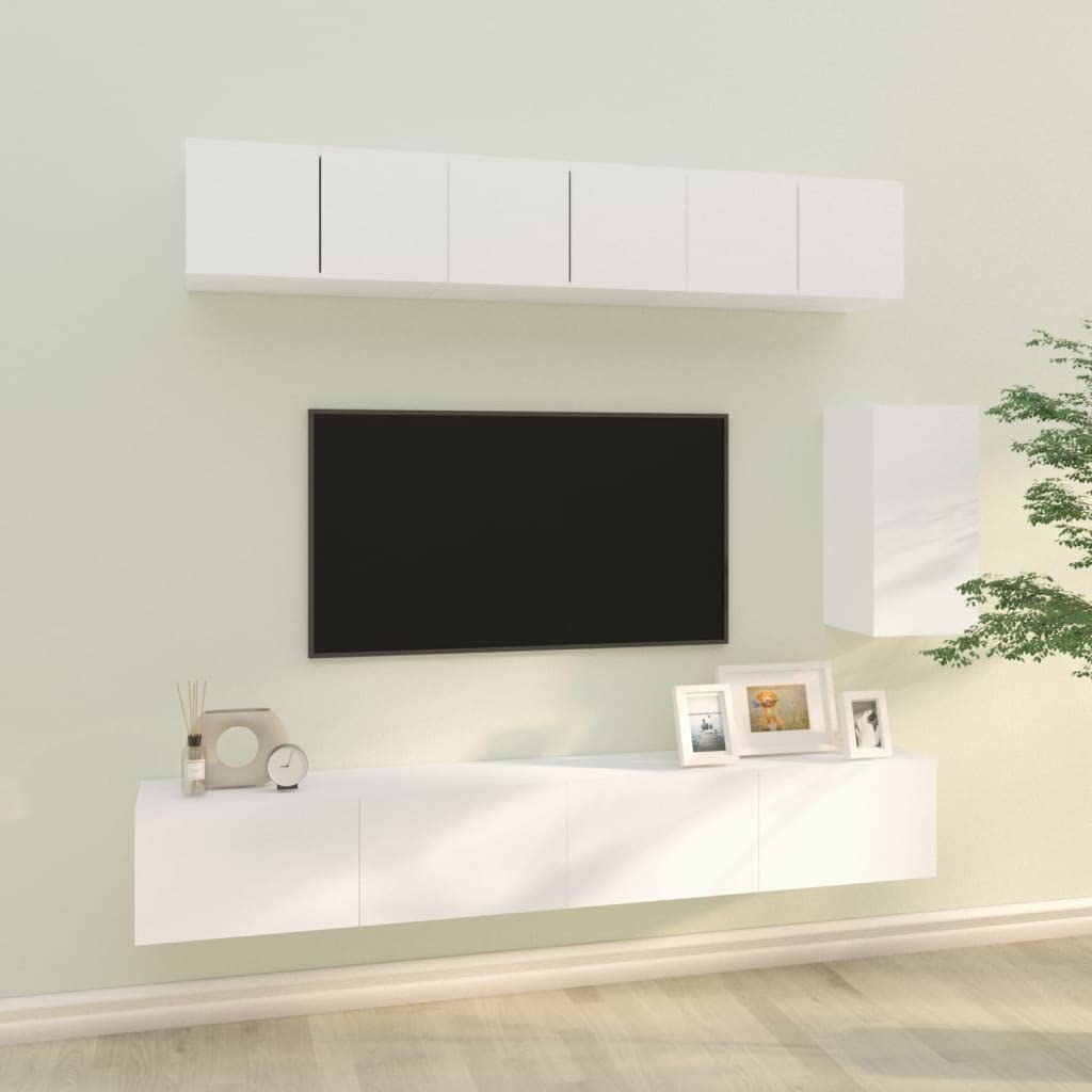 vidaXL TV Cabinet Set 6 Piece Home Bedroom Living Room Entertainment Center Console HiFi Cabinet TV Stand Media Unit Furniture White Engineered Wood
