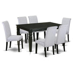 East West Furniture Weba7-Blk-05 7 Piece Dinette Set Consist Of A Rectangle Dining Room Table With Butterfly Leaf And 6 Grey Linen Fabric Upholstered Chairs, 42X60 Inch, Black
