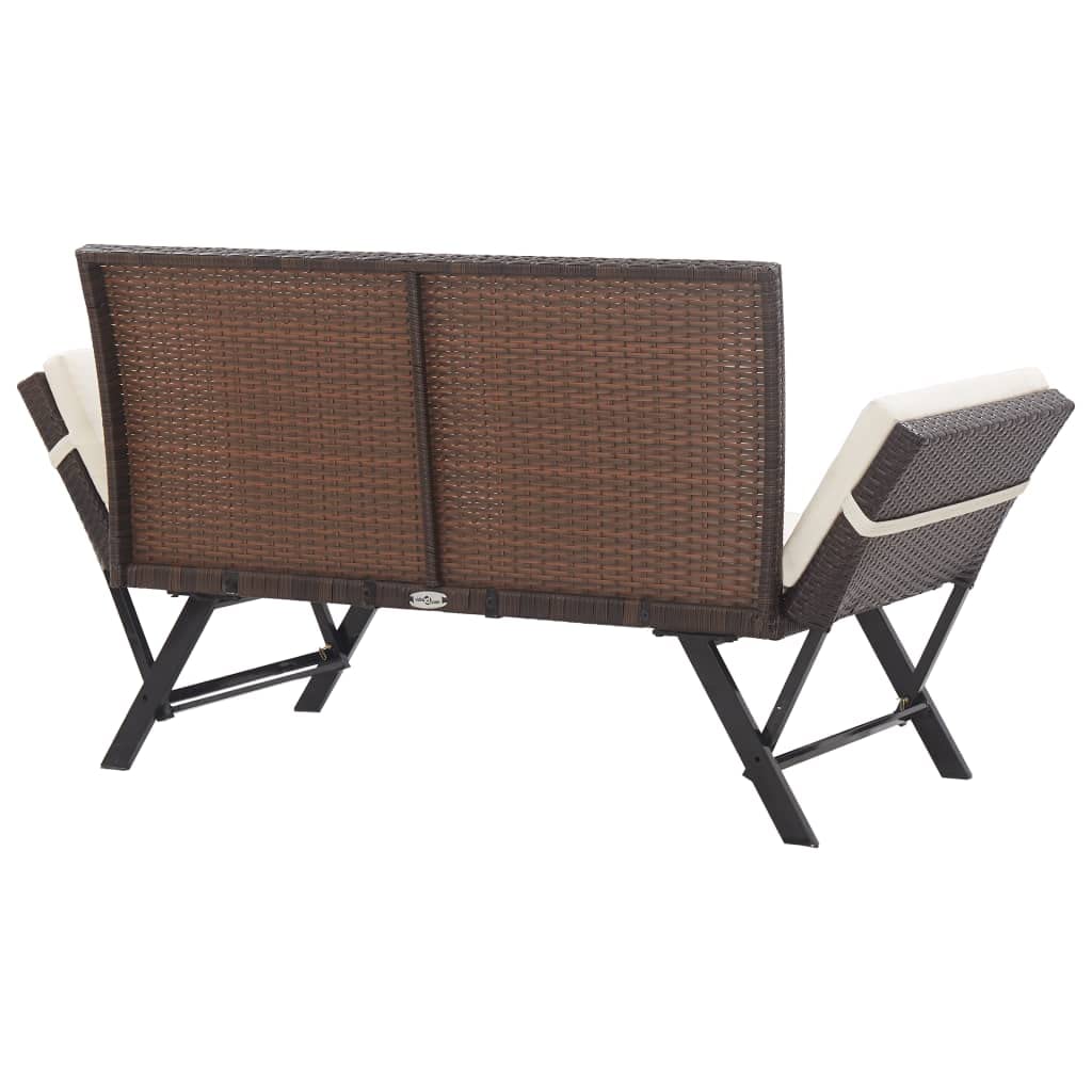vidaXL Convertible Patio Bench to Day Bed in Brown Poly Rattan with Comfortable Cushions, Adjustable Sides and Durable Steel Frame