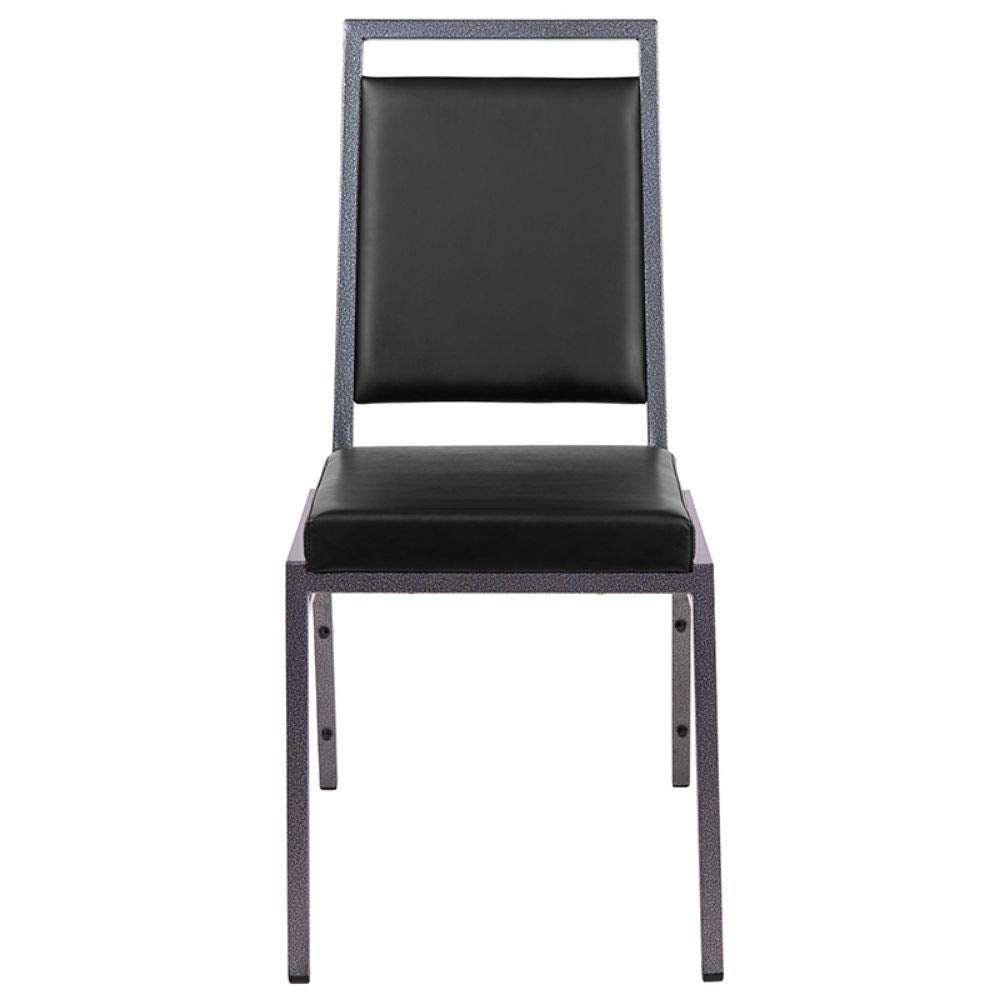Flash Furniture Hercules Series Square Back Stacking Banquet Chair In Black Vinyl With Silvervein Frame