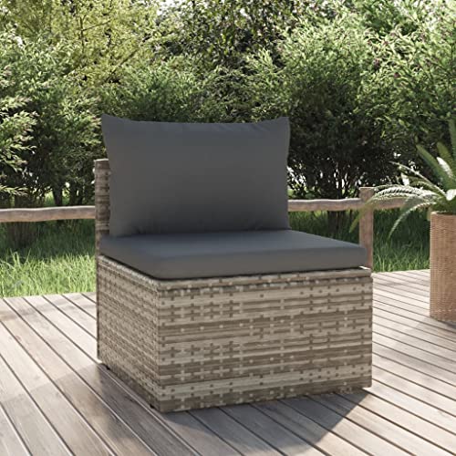 vidaXL Patio Middle Sofa with Cushion Gray 22.4&quot;x22.4&quot;x22&quot; Poly Rattan