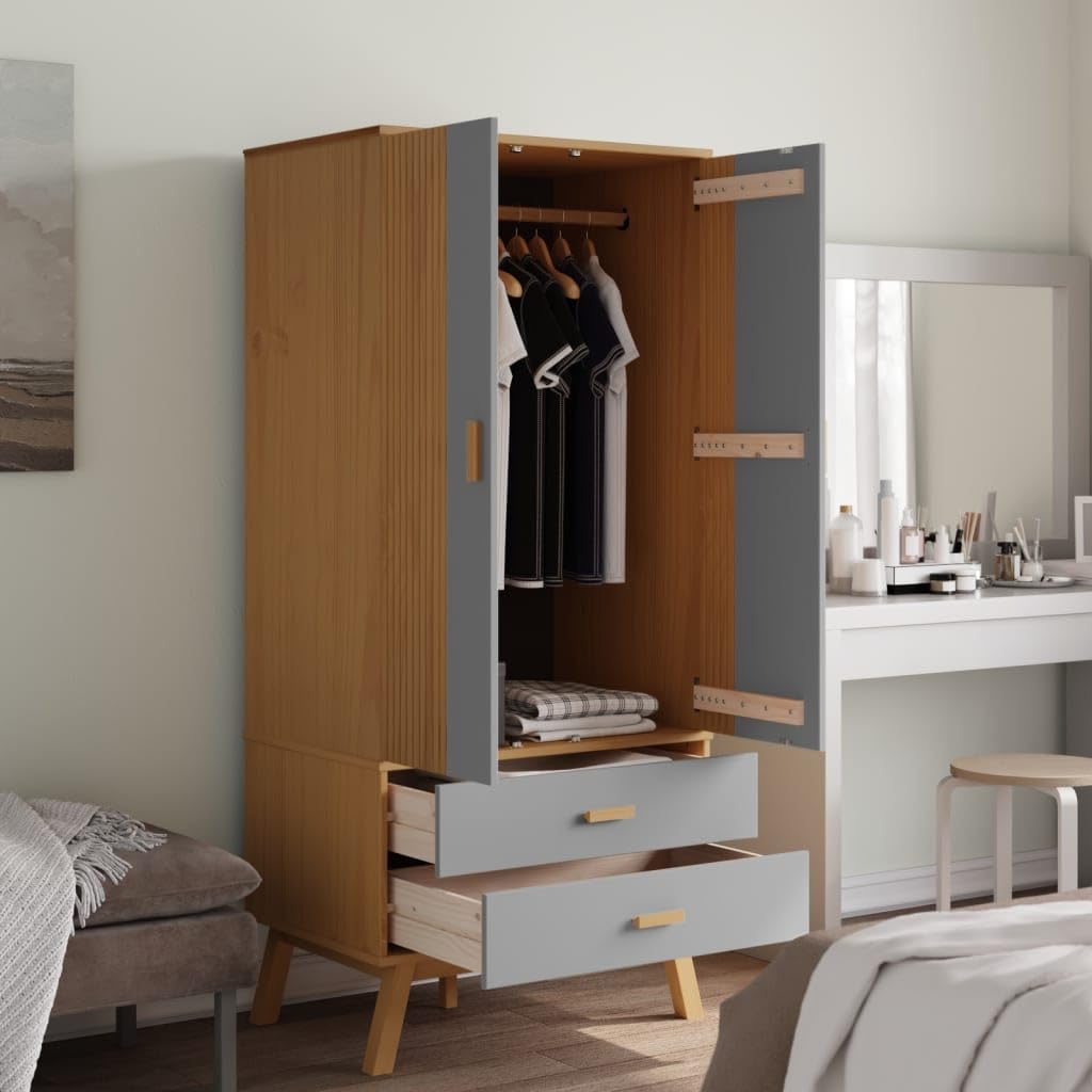 vidaXL Wardrobe Olden Grey and Brown 76.5x53x172cm Solid Wood Pine