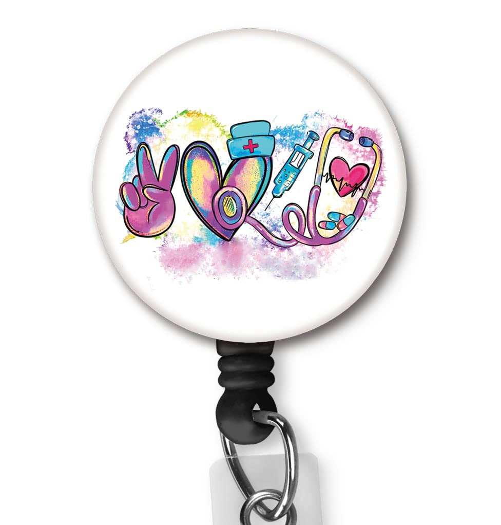 Yzkkbi Peace Love Nursing Nurse Badge Clip Id Name Card Keychain Retractable Badge Reel Alligator Clip Nylon Cord Nurse Doctor L