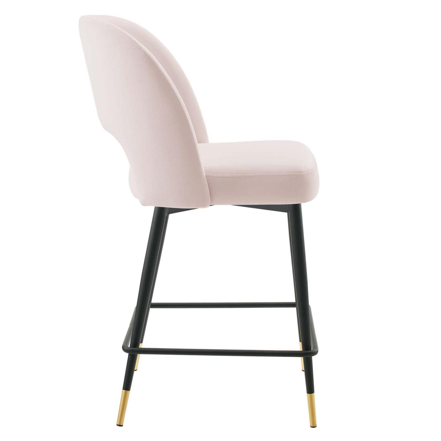 Modway Rouse Performance Velvet Counter Stool in Pink with Black Legs
