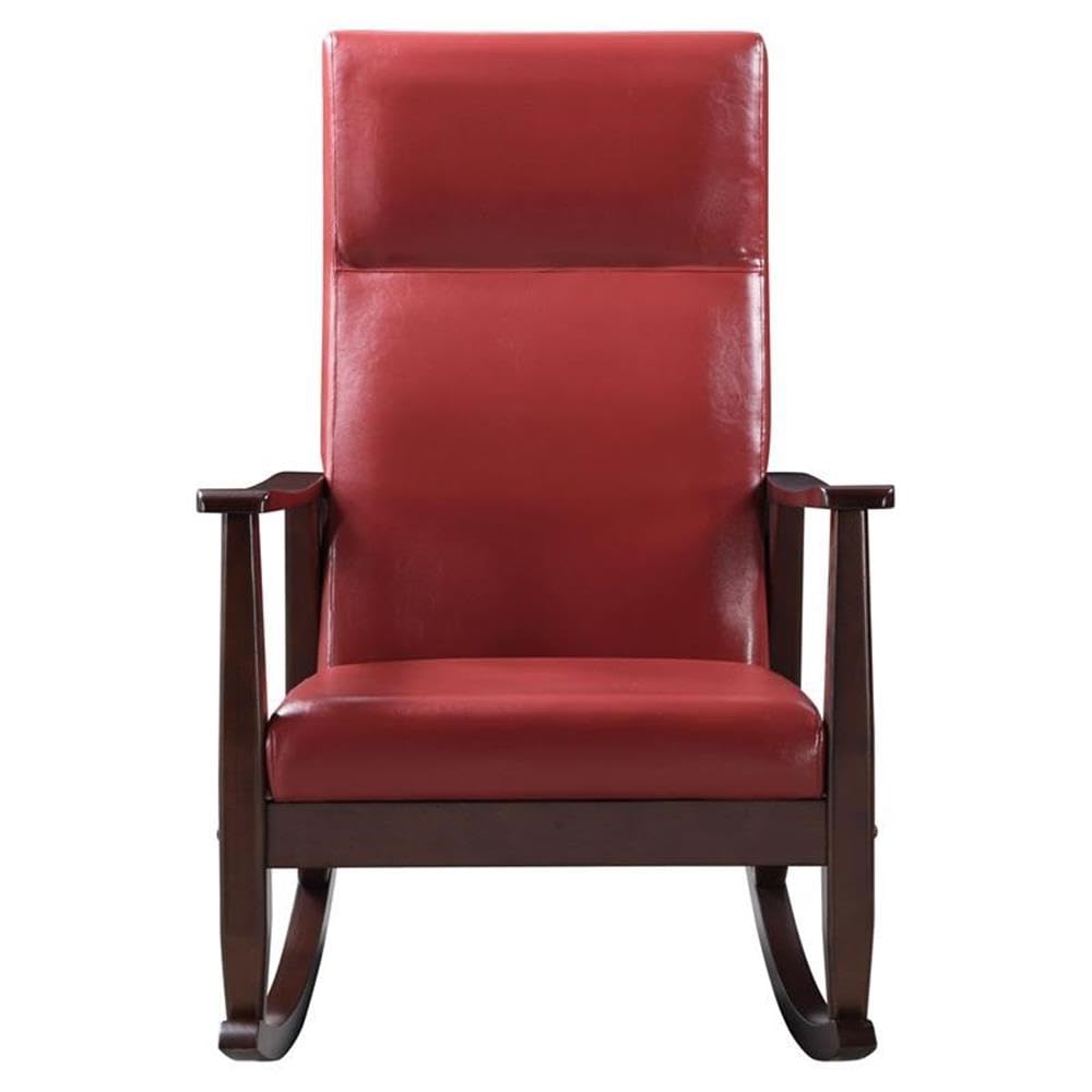 Acme Raina Faux Leather Upholstered Rocking Chair in Red and Espresso
