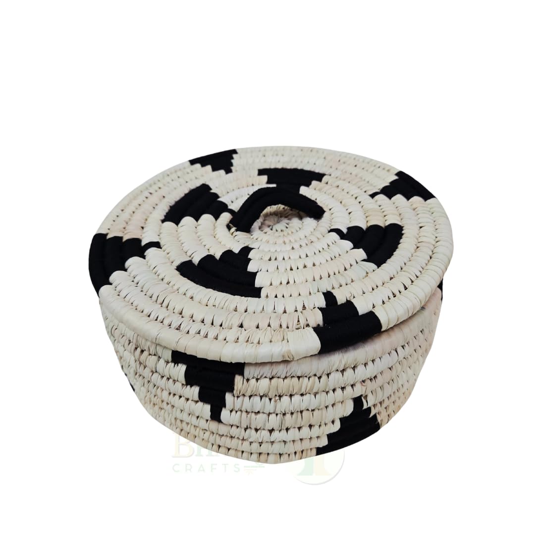 Bhartiye Crafts Leo Box Handmade Sabai Grass Roti & Paratha Basket With Lid | Palm Leaf & Thread Weaving | EcoFriendly Storage 