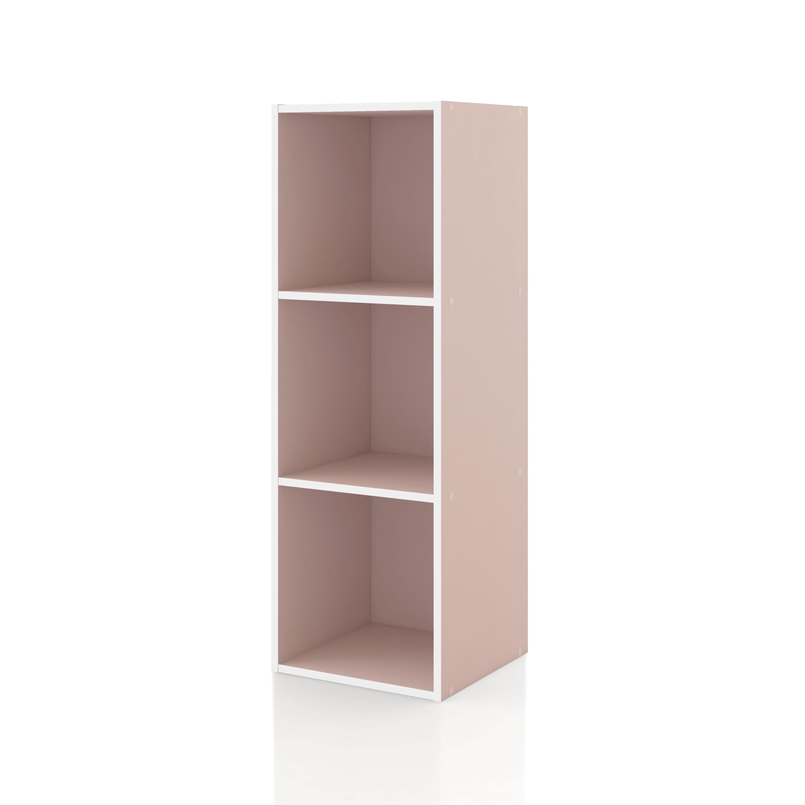 Homes: Inside + Out Apexa 3 Cube Storage Organizer Shelves, Stackable Wood Bookcase Fits Cubby Bins For Organization, Dorm Teen Room Decor & Home Office, Light Pink