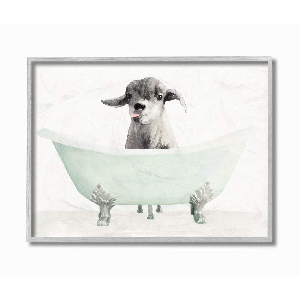 Stupell Industries Baby Llama in A Tub Funny Animal Bathroom Drawing, Stellar Design Studio Wall Art, 11 x 14, Grey Framed