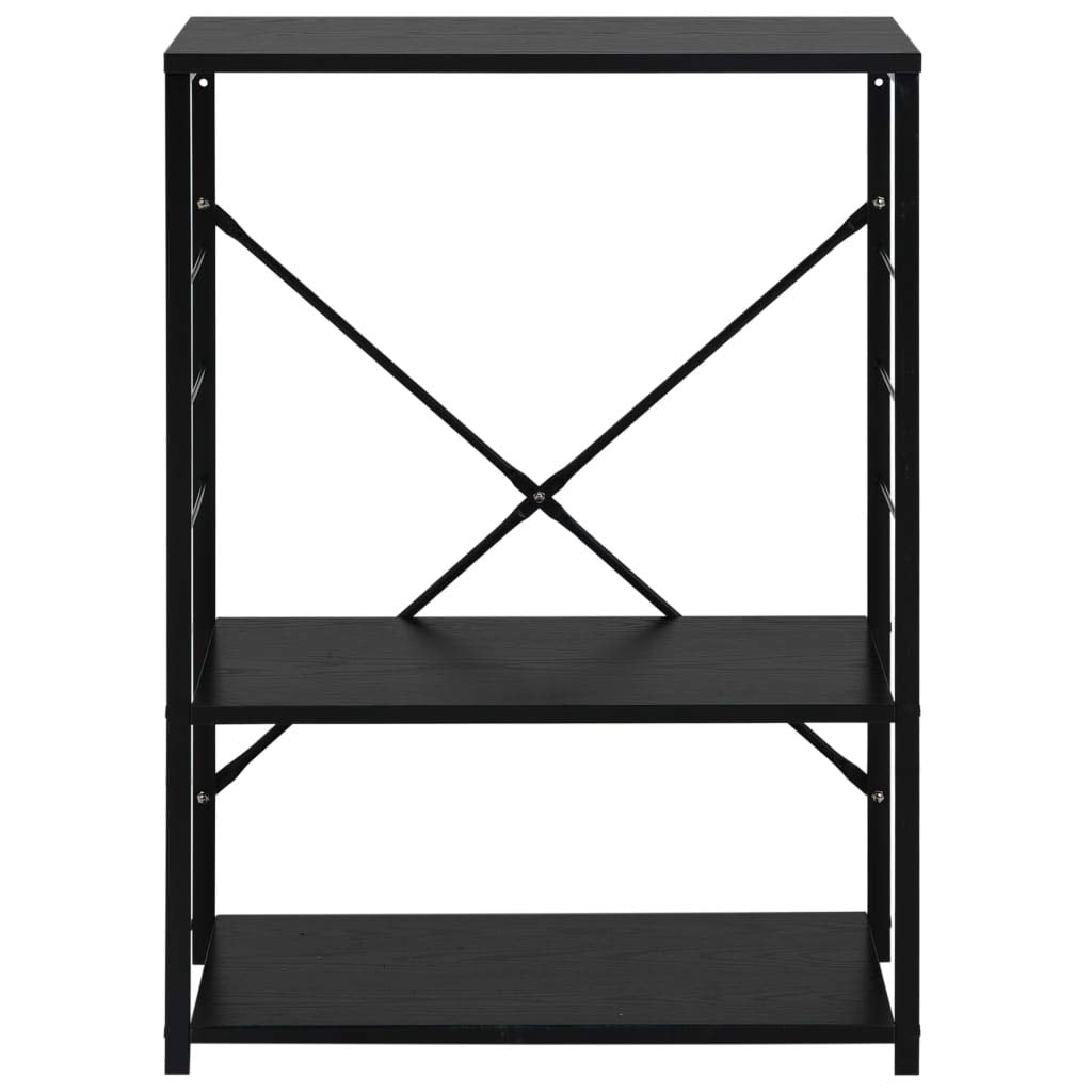 vidaXL 3-Tier Microwave Cabinet with Accessory Hooks - Black Engineered Wood and Powder-Coated Steel - Ideal for Kitchen and Living Room