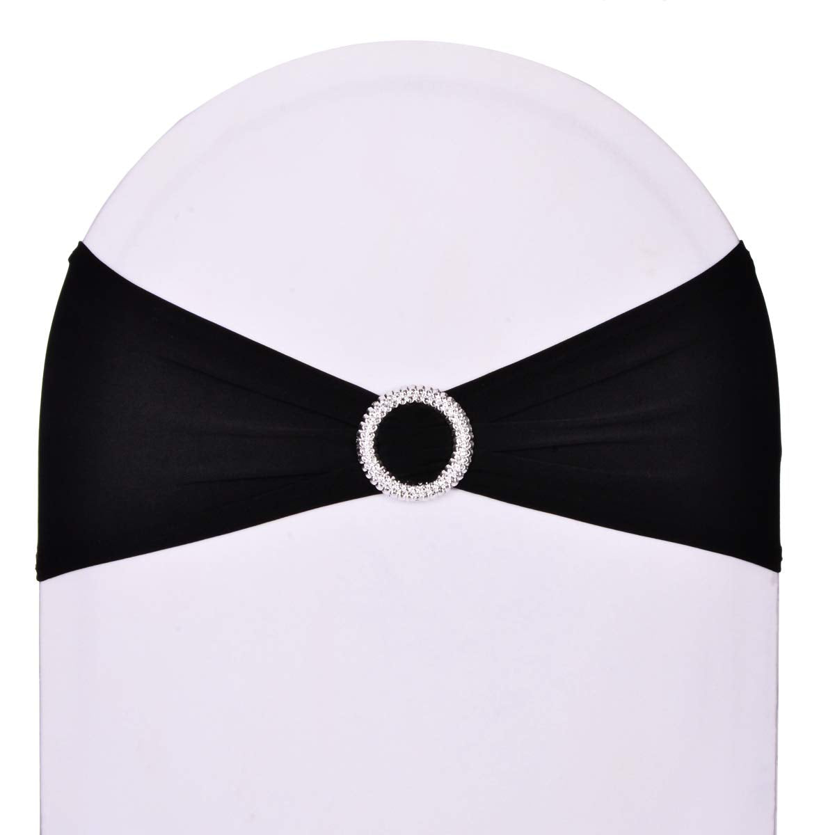 Sweeteasy 10Pcs Black Spandex Chair Sash Bands Stretchable Fitted For Chair Covers Backs Christmas Baby Shower Parties Decoratio