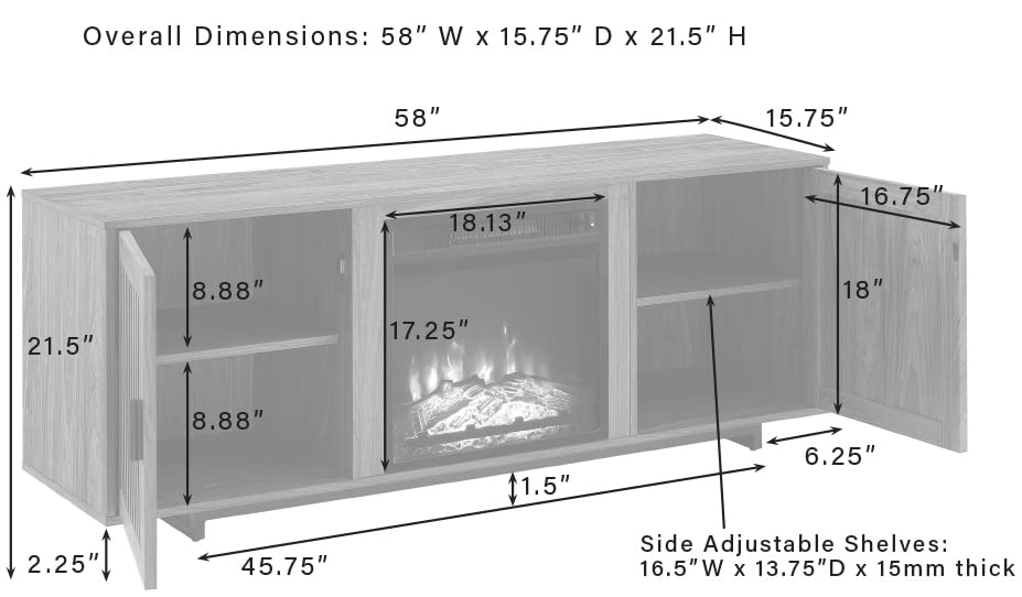 Crosley Furniture Silas Low Profile Fireplace TV Stand for 65+ inch TVs, Entertainment Center with Shelves, Walnut