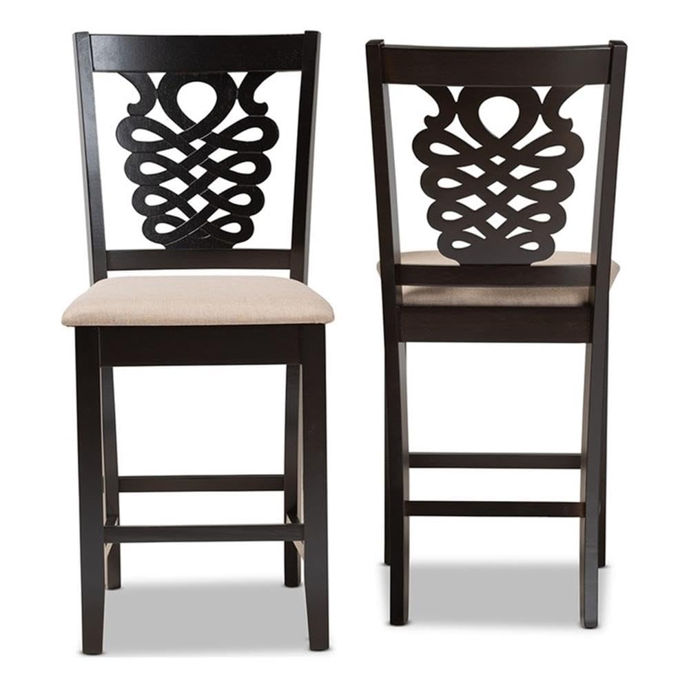Baxton Studio Gervais Modern and Contemporary Transitional Sand Fabric Upholstered and Dark Brown Finished Wood 2-Piece Counter Stool Set