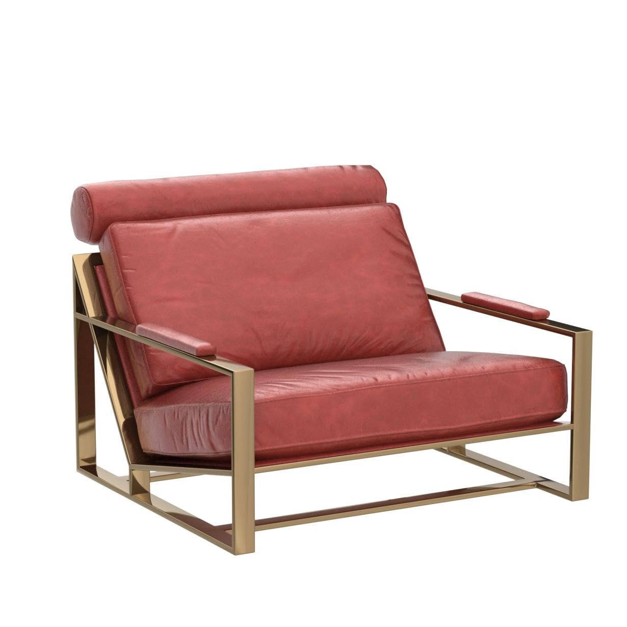 Acme Quinto Accent Chair in Antique Red Top Grain Leather and Stainless Steel