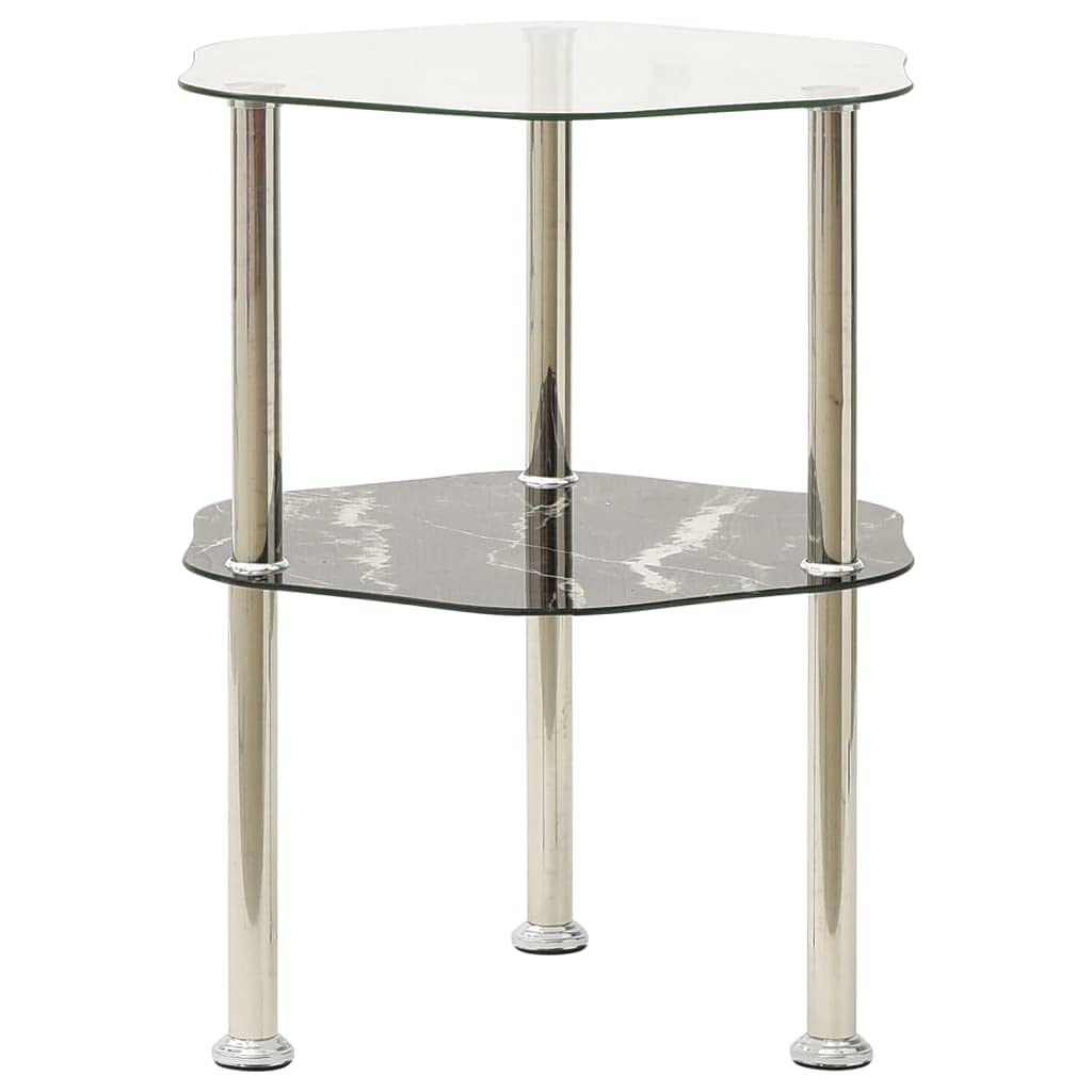 FAMIROSA 2-Tier Side Table Transparent & Black 15"x15"x19.7" Tempered Glass