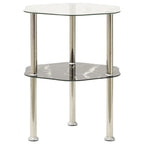 FAMIROSA 2-Tier Side Table Transparent & Black 15"x15"x19.7" Tempered Glass