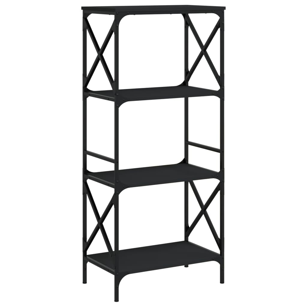 vidaXL 4-Tier Bookcase in Black - Engineered Wood Construction with Industrial Metal Frame, Ample Space, and Adjustable Feet